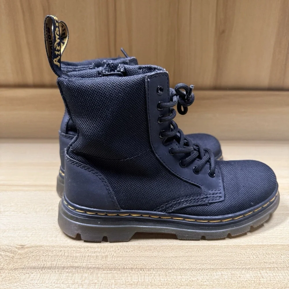Dr. Martens Boots Doc Combs J Combat Lace Up Canvas Zip‎ Black Youth Kids Sz 1